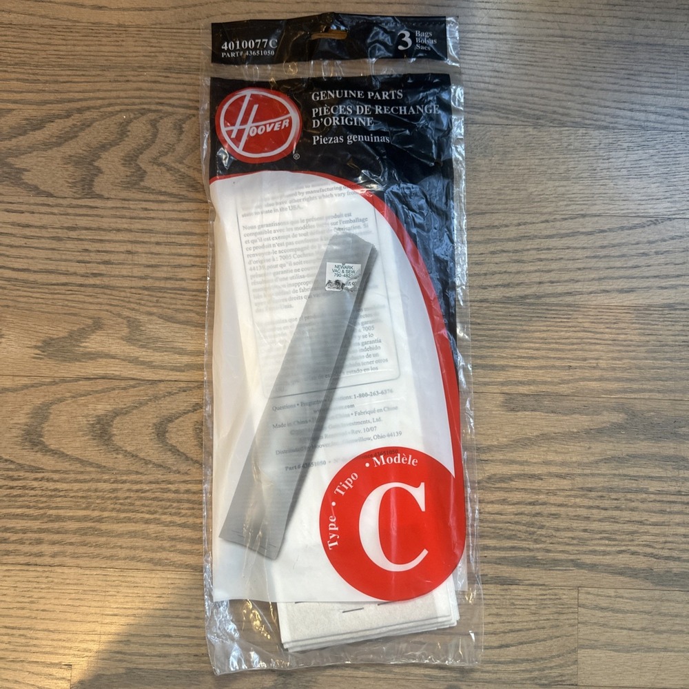 Genuine HOOVER‎ Type C Vacuum Bags – 3 Pack – Model 4010077C – NEW